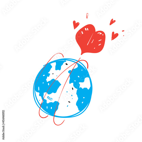 hand drawn doodle love flying around globe illustration icon isolated