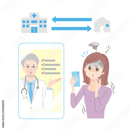 スマホでオンライン診療を受ける若い女性