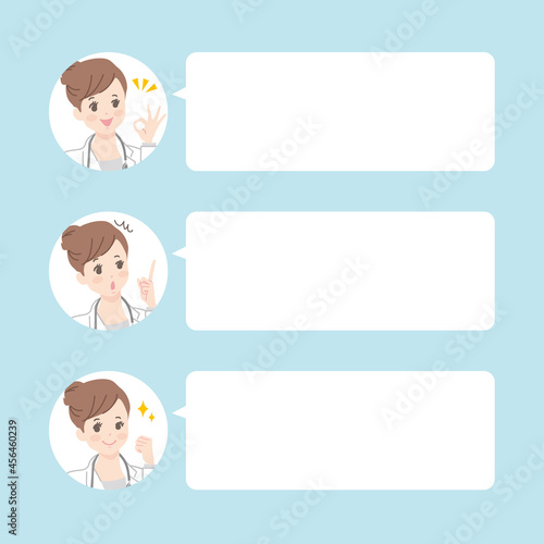 オンライン診断を行う女性医師の表情イラストセット