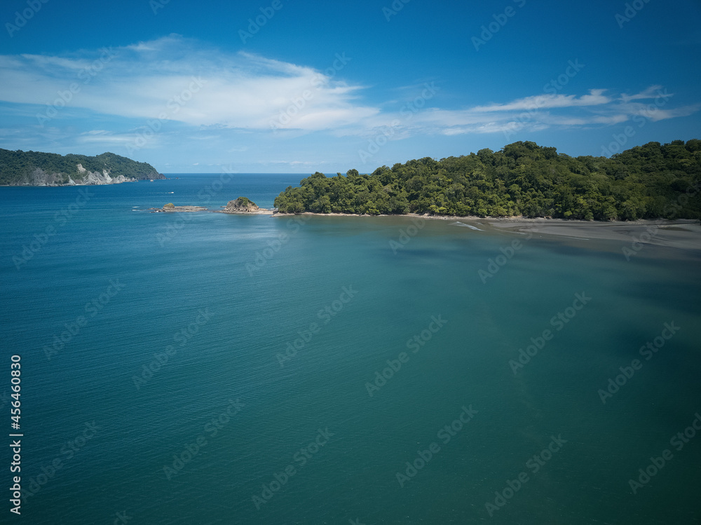 Aerial drone image of Empty beaches near Curu Preserve in Costa Rica with the Gulf of Nicoya in the background from an Aerial drone