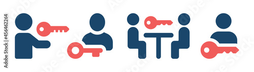 Person with key icon, symbol of secret, privacy and key access icon.