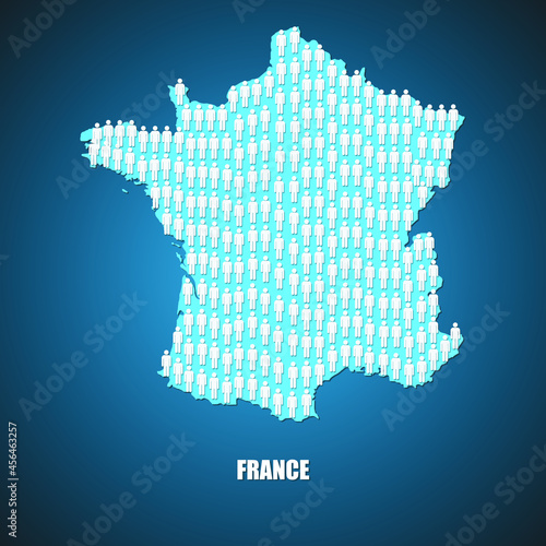 Illustrations concept - People symbols in shape of map of France , overpopulation concept