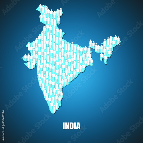 Illustrations concept - People symbols in shape of map of India , overpopulation concept