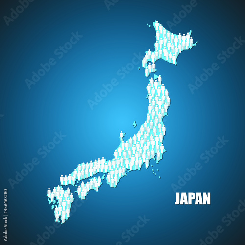 Illustrations concept - People symbols in shape of map of Japan , overpopulation concept