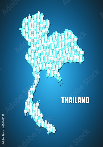 Illustrations concept - People symbols in shape of map of Thailand , overpopulation concept