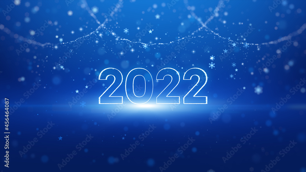 Number 2022 with Particle for Happy New Year on Blue Background. 3d Rendering Number 2022 with Particle for Happy New Year on Blue Background. 3d Rendering