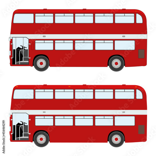 Set of red London Double Decker Bus  side view flat design illustrator modern generic 