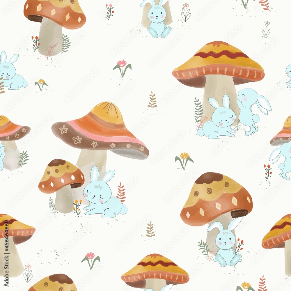Cute rabbit and mushroom seamless pattern Cute rabbit and mushroom seamless pattern