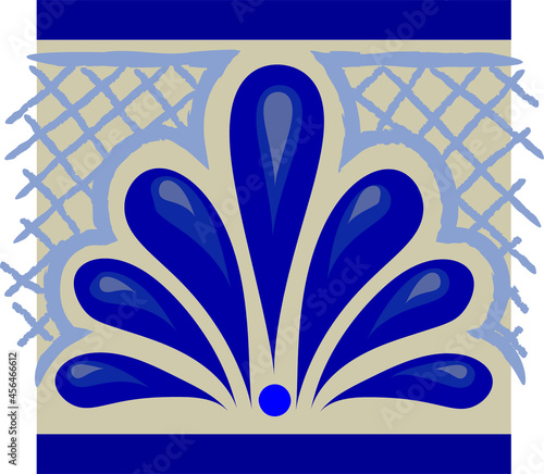azulejo de talavera, diseño tradicional en azul  