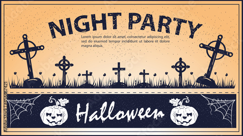 Vintage invitation for the Halloween holiday crosses in the cemetery