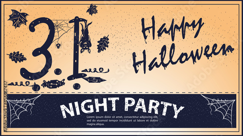 Vintage invitation for the Halloween holiday holiday date 31