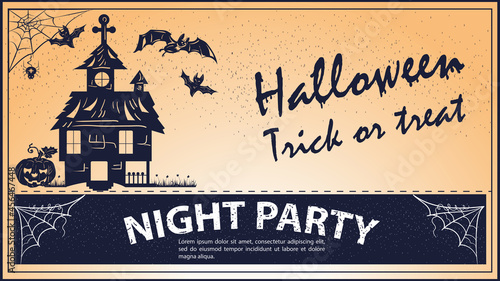 Vintage invitation for the Halloween holiday House with ghosts