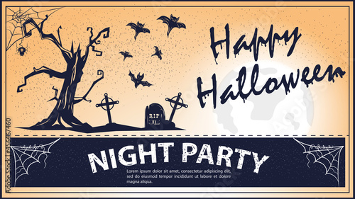 Vintage invitation for the Halloween Holiday Scary Tree Cemetery