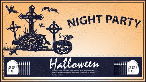 Vintage invitation for the Halloween holiday Zombie crawls out of the grave