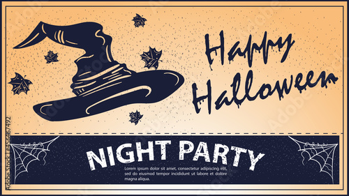Vintage invitation for the Halloween Party Witch Hat