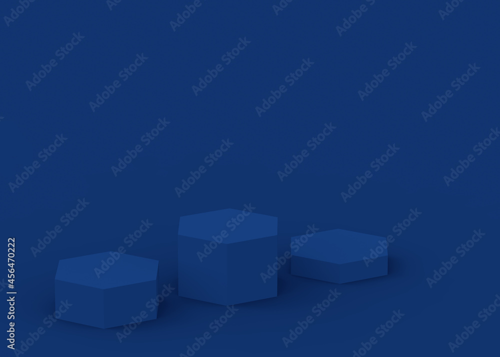 Abstract 3d blue dark hexagon podium minimal studio background. Abstract 3d blue dark hexagon podium minimal studio background.