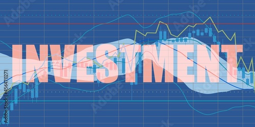 Double exposure investment word and financial market chart.