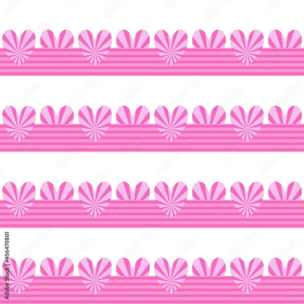 Childish Seamless pattern of pink spotlight beam in hearts on repeating line on white background. Vector beautiful pattern design for decorating , fabric, wrapping, textile, wallpaper, apparel of love