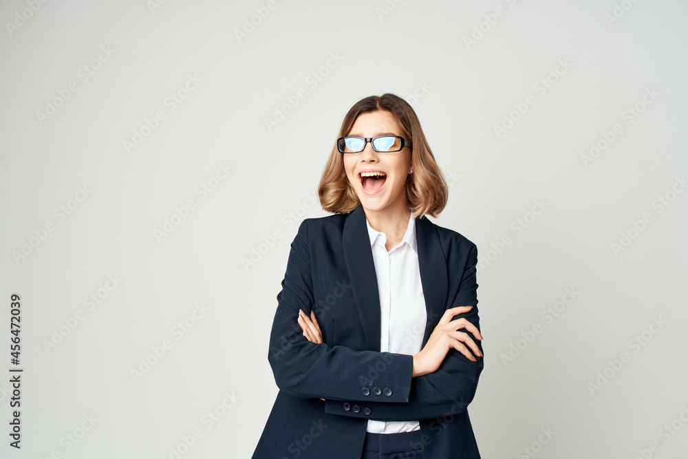 cheerful business woman work manager studio cheerful business woman work manager studio