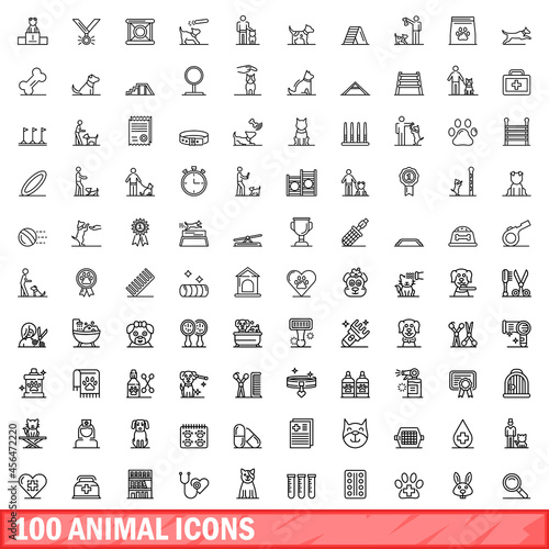 100 animal icons set. Outline illustration of 100 animal icons vector set isolated on white background