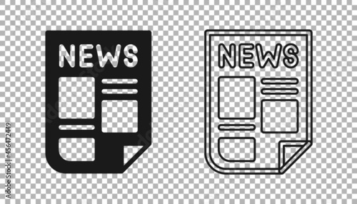 Black News icon isolated on transparent background. Newspaper sign. Mass media symbol. Vector