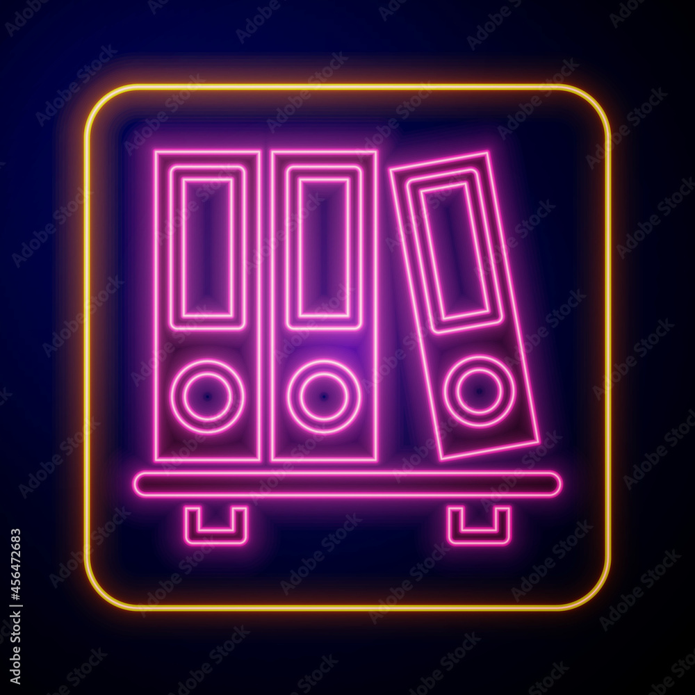 Glowing neon Office folders with papers and documents icon isolated on black background. Office binders. Archives folder sign. Vector Glowing neon Office folders with papers and documents icon isolated on black background. Office binders. Archives folder sign. Vector