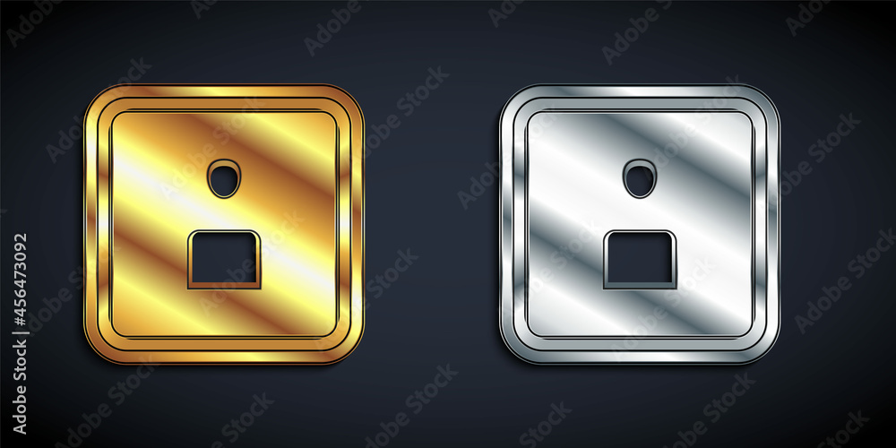 Gold and silver Play Video icon isolated on black background. Film strip sign. Long shadow style. Vector Gold and silver Play Video icon isolated on black background. Film strip sign. Long shadow style. Vector