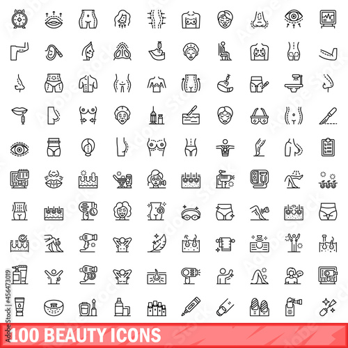 100 beauty icons set. Outline illustration of 100 beauty icons vector set isolated on white background