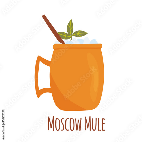 Hand drawn vector illustration of Moscow Mule cocktail. Isolated on white background.