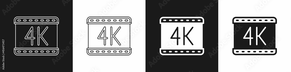 Set 4k movie, tape, frame icon isolated on black and white background. Vector Set 4k movie, tape, frame icon isolated on black and white background. Vector