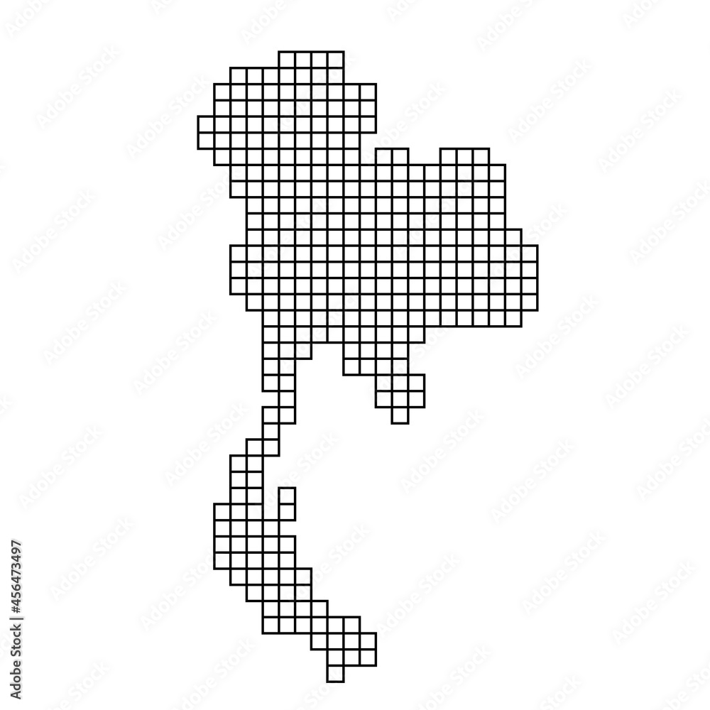 Thailand map silhouette from black pattern mosaic structure of squares. Vector illustration.