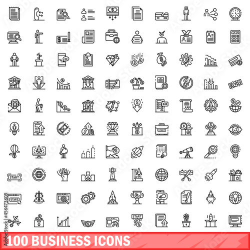 100 business icons set. Outline illustration of 100 business icons vector set isolated on white background