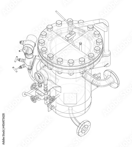 Industrial air filter with taps and pressure gauge