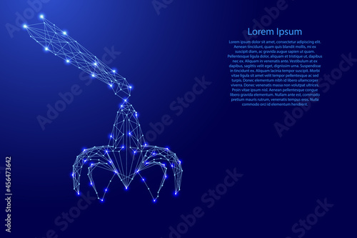 Grapple, loading device, from futuristic polygonal blue lines and glowing stars for banner, poster, greeting card. Vector illustration.