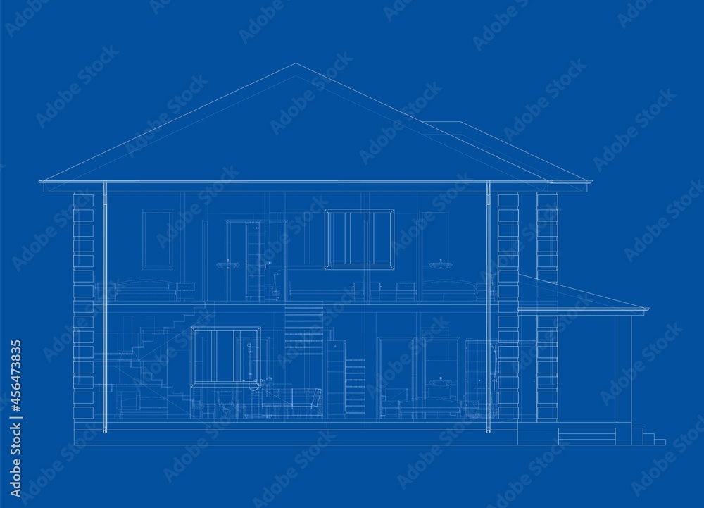 Residential building technical drawing. Vector