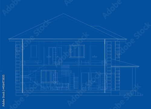 Residential building technical drawing. Vector