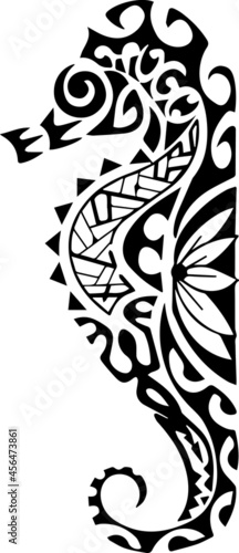 Seahorse simple tattoo tribal.  Vector illustration of a totem sea animal.