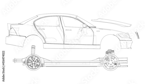 Assembling electric car. Vector