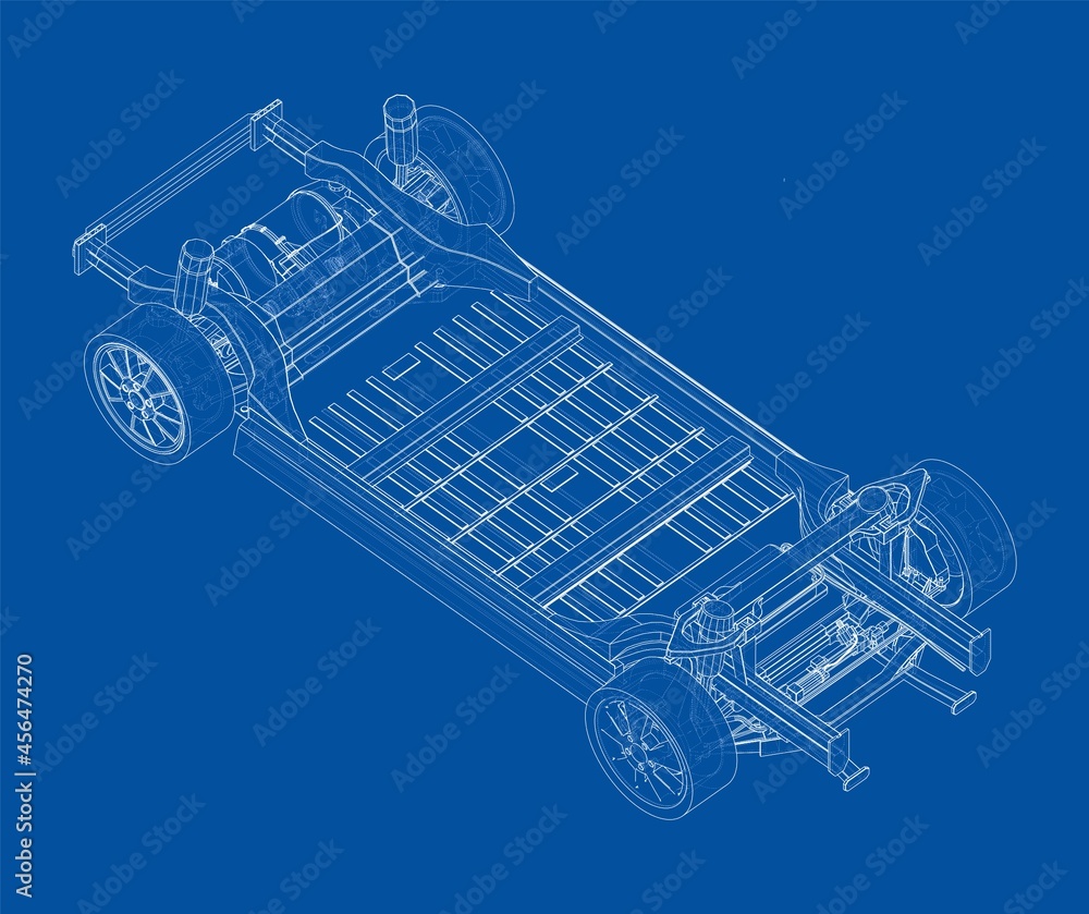 Electric Car Chassis with battery. Vector