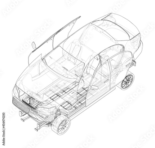 Assembling electric car. Vector