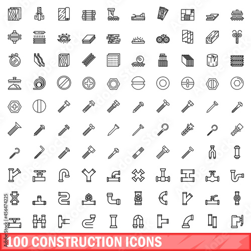 100 construction icons set. Outline illustration of 100 construction icons vector set isolated on white background