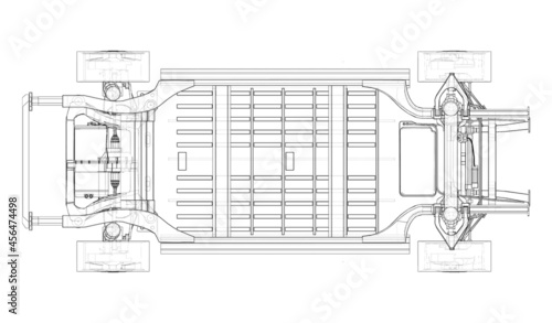 Electric Car Chassis with battery. Vector