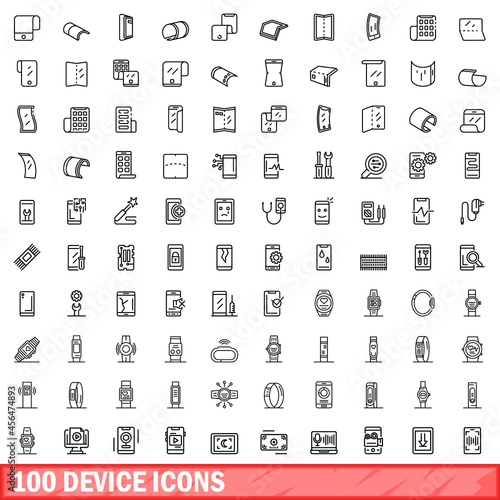 100 device icons set. Outline illustration of 100 device icons vector set isolated on white background