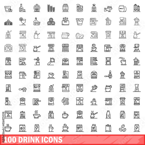 100 drink icons set. Outline illustration of 100 drink icons vector set isolated on white background
