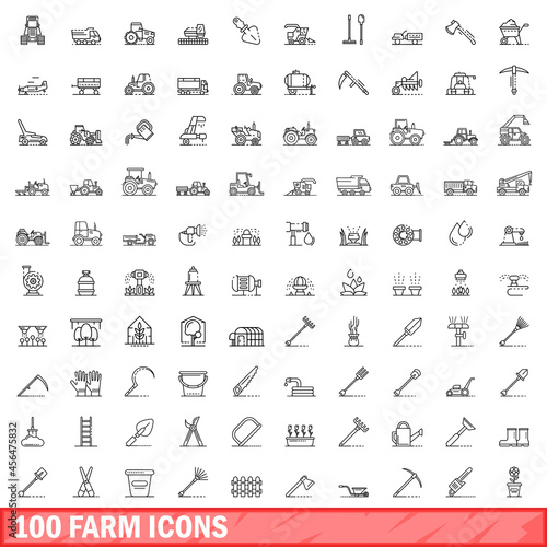100 farm icons set. Outline illustration of 100 farm icons vector set isolated on white background