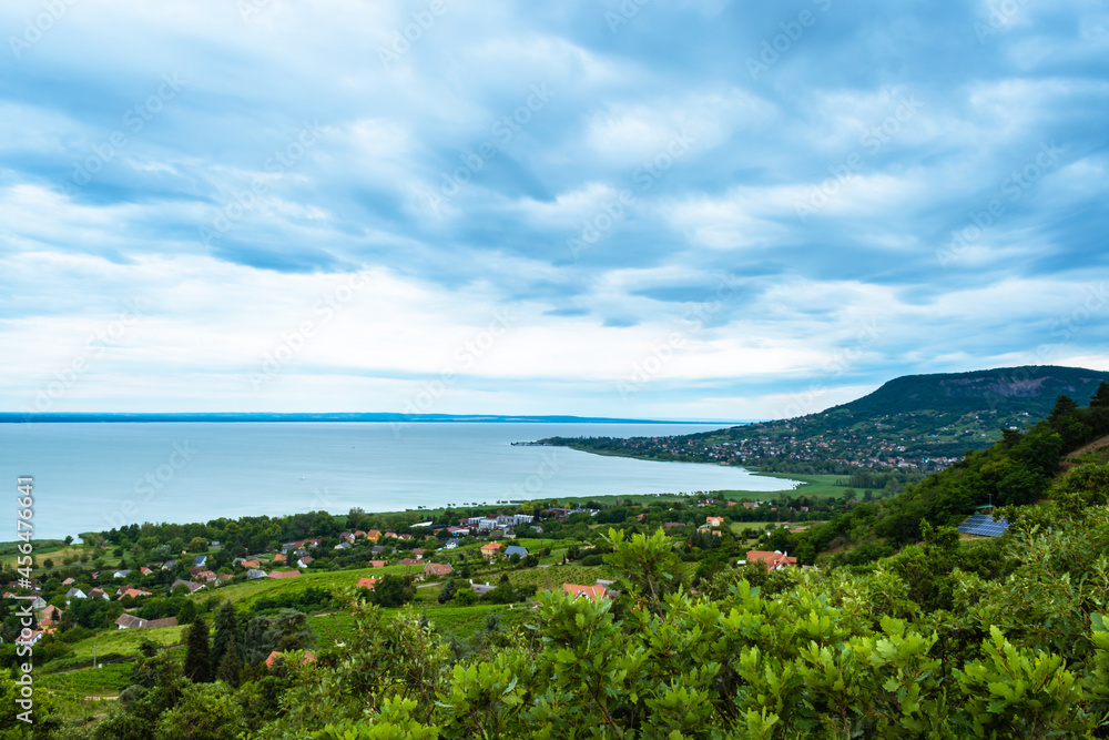 BADACSONYTOMAJ, HUNGARY - JULY 3, 2020: Scenic view of lake Balaton, Hungary