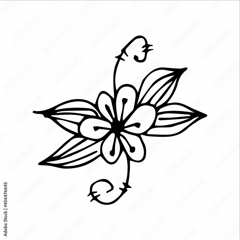 Obraz premium A single element is a flower drawn by hand. Vector black and white doodle illustration for logo, design and postcards.