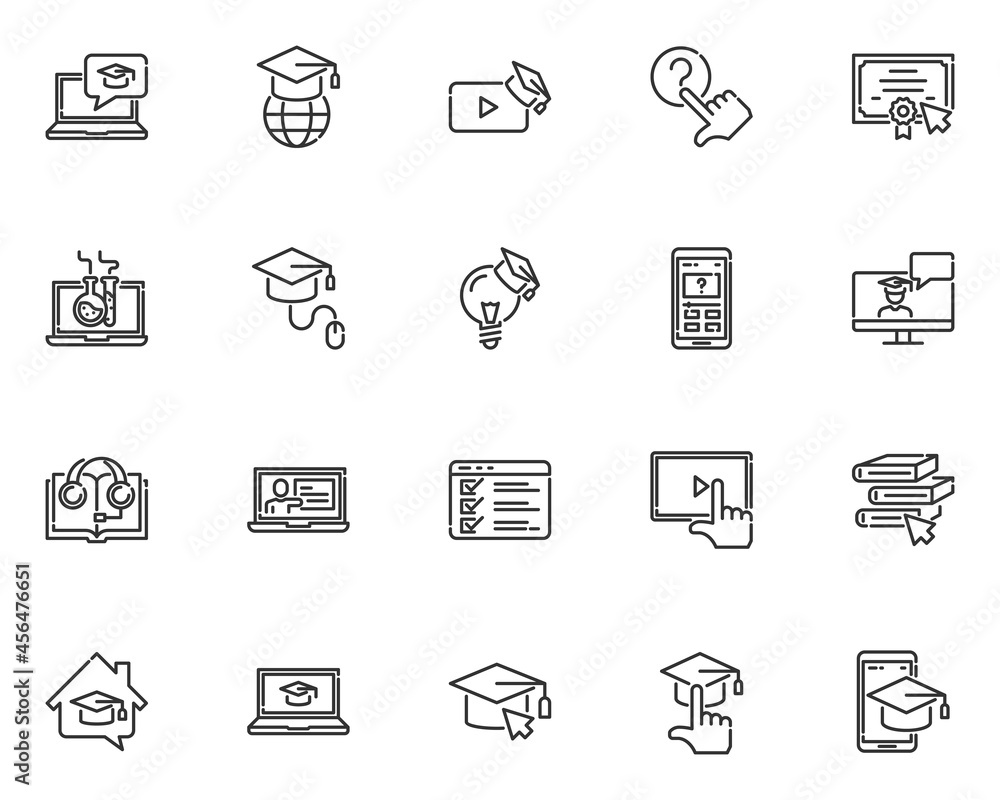 set of online education line icons, school, class, training set of online education line icons, school, class, training