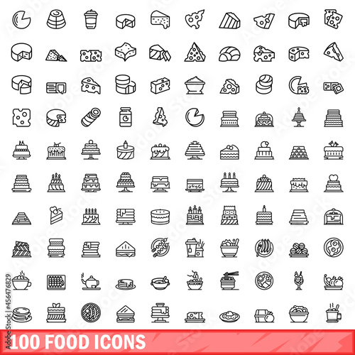 100 food icons set. Outline illustration of 100 food icons vector set isolated on white background