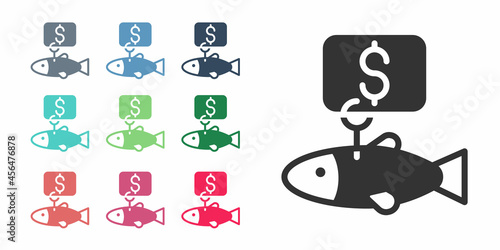 Black Price tag for fish icon isolated on white background. Set icons colorful. Vector